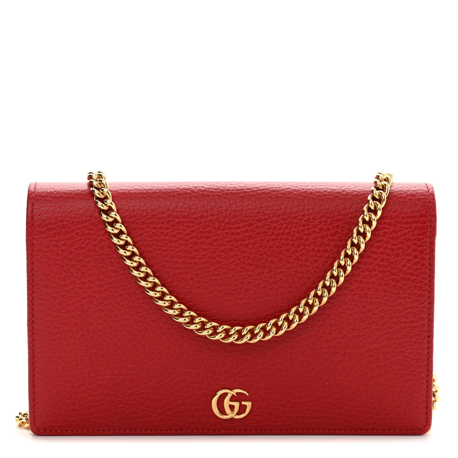 Gucci Dollar Calfskin Mini GG Marmont Chain Wallet Hibiscus Red 1 of 9