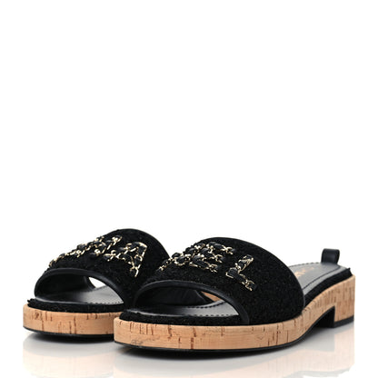 Chanel Tweed Cork CC Chain Mule Sandal 39 Black 3 of 9
