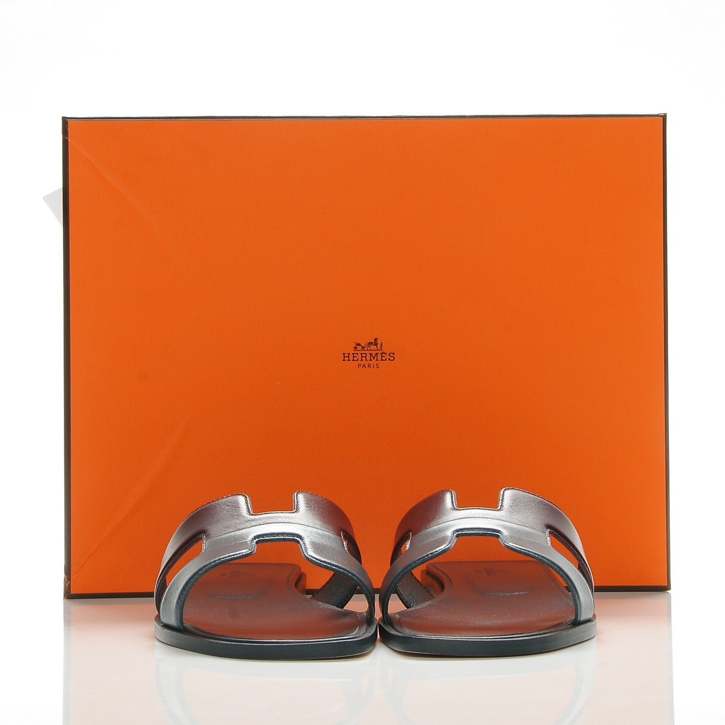 Box Calfskin Oran Sandals 38 Bleu Ardoise Bordeaux