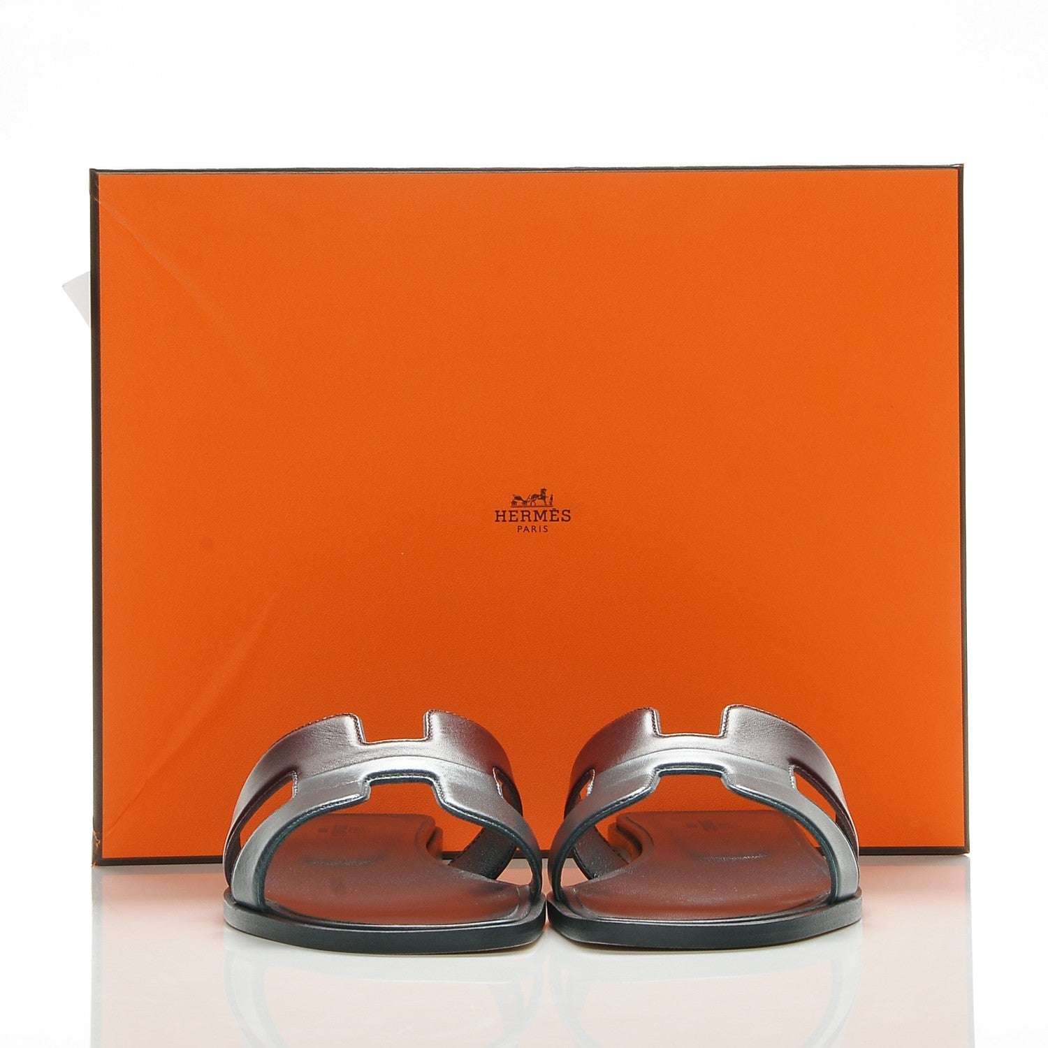 Hermes Box Calfskin Oran Sandals 38 Bleu Ardoise Bordeaux 8 of 8