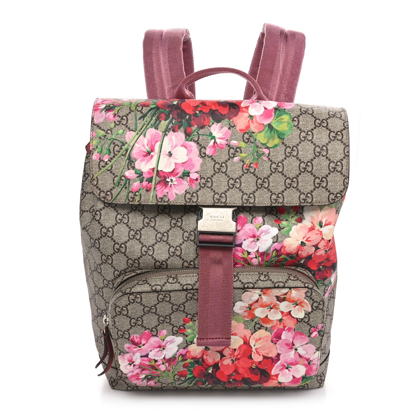 GG Supreme Monogram Blooms Medium Single Buckle Backpack Beige Multicolor Dry Rose