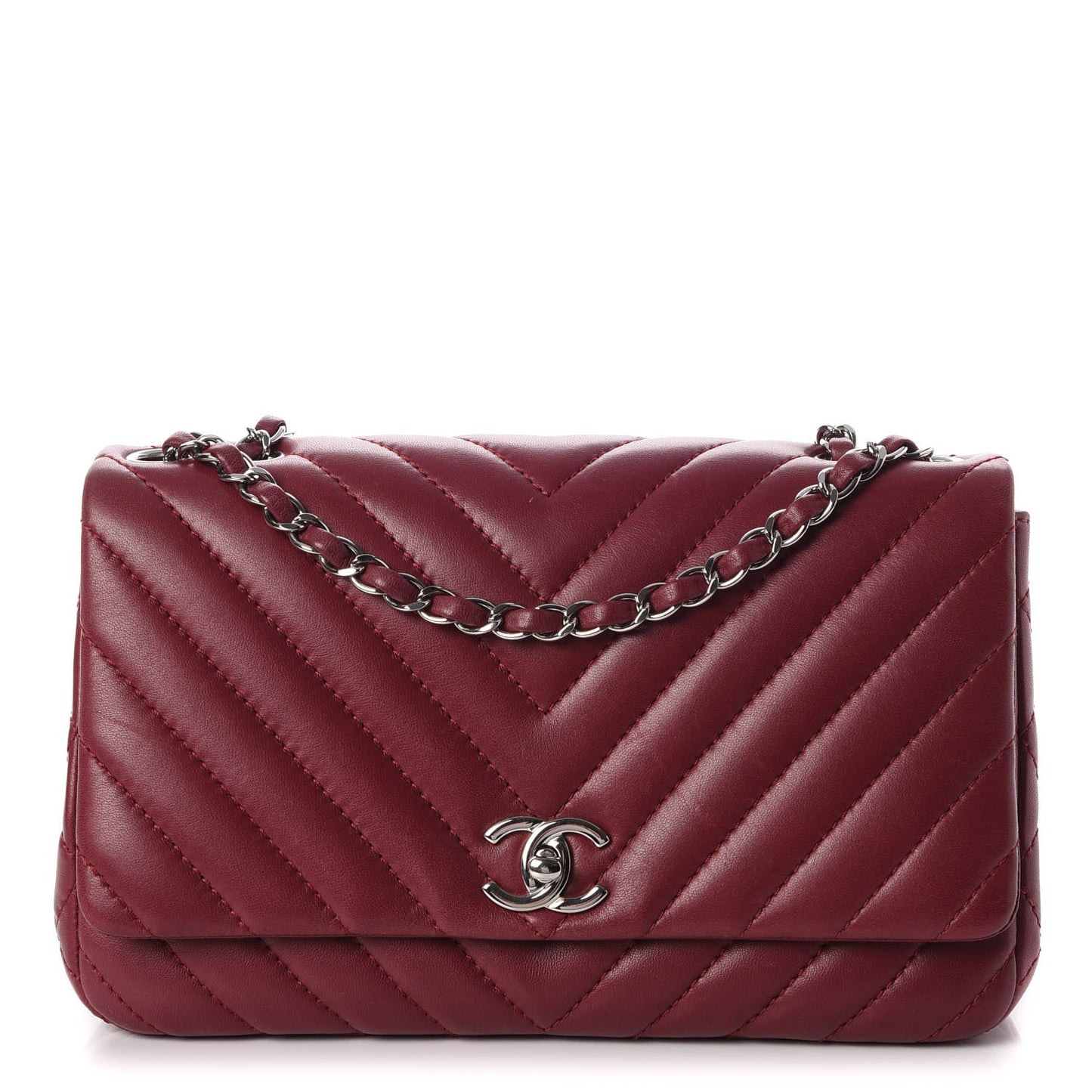 Lambskin Surpique Chevron Medium Single Flap Dark Red