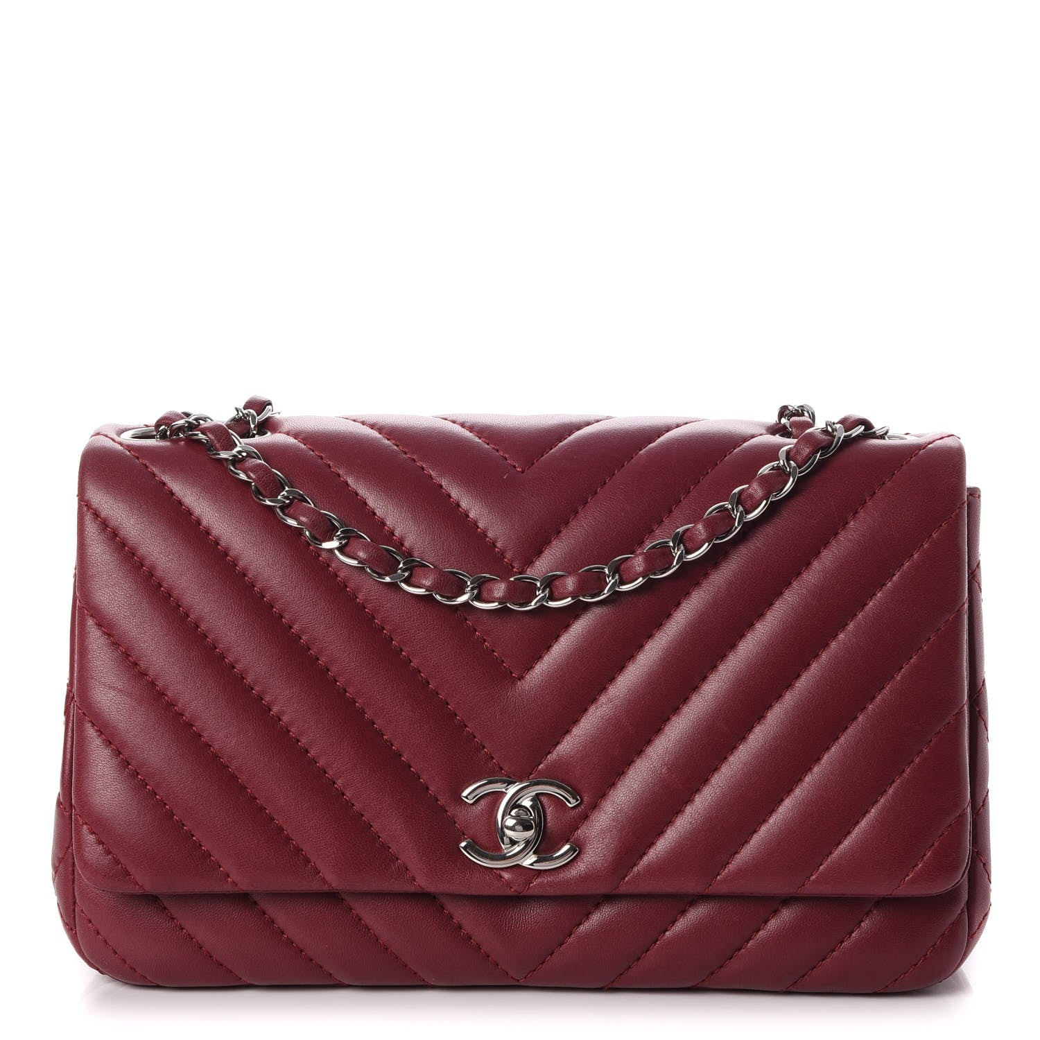 Chanel Lambskin Surpique Chevron Medium Single Flap Dark Red 1 of 14