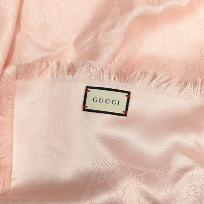 Gucci Wool Silk Jacquard Monogram Fringe Scarf Pink 2 of 2