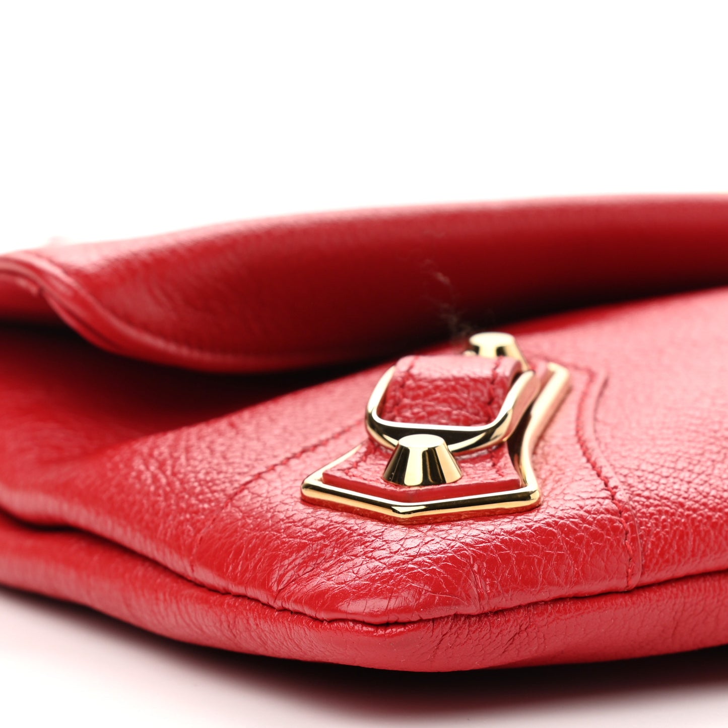 Chevre Gold Metallic Edge Hardware Envelope Clutch Rouge Grenade