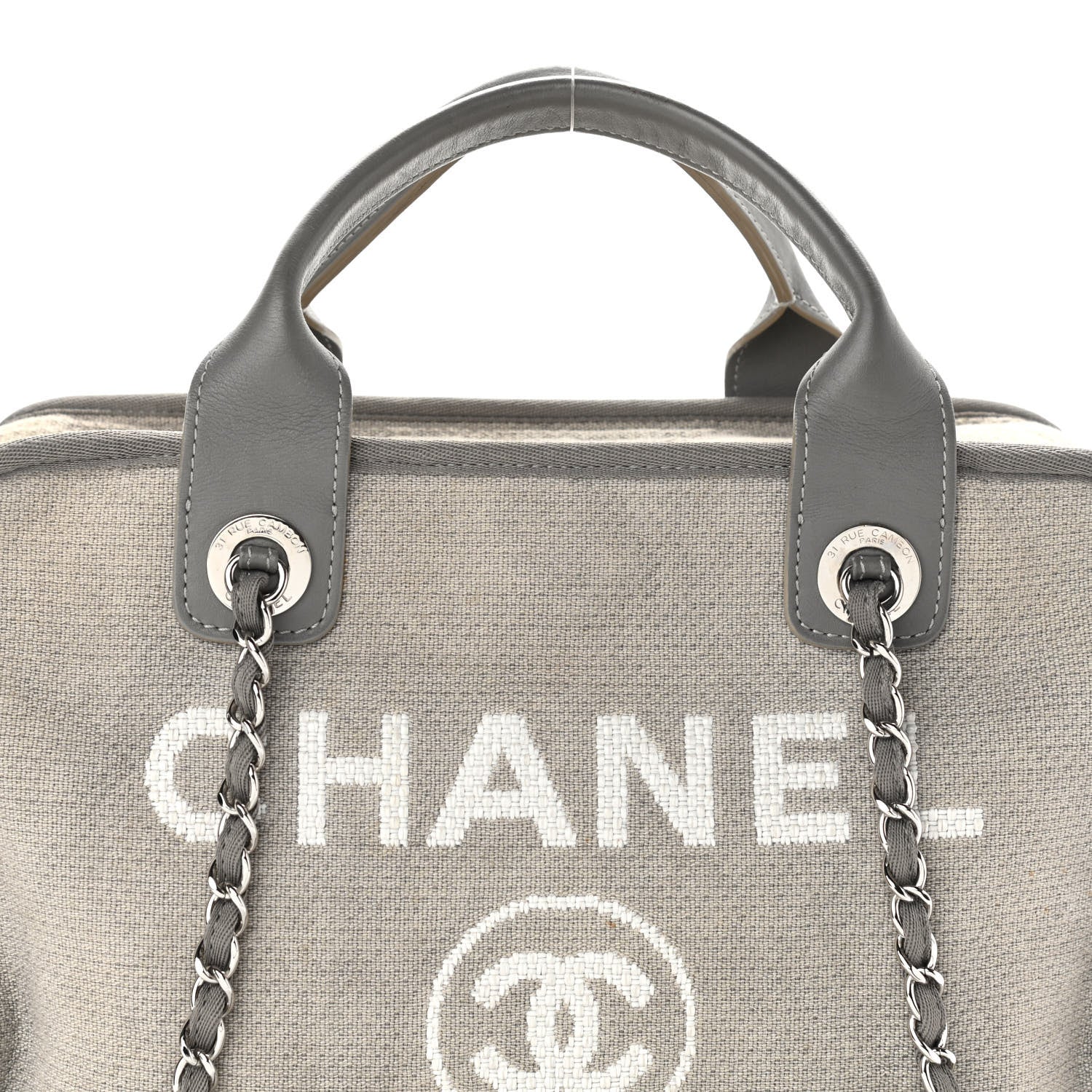 Chanel Canvas Deauville Bowling Bag Grey 9 of 19