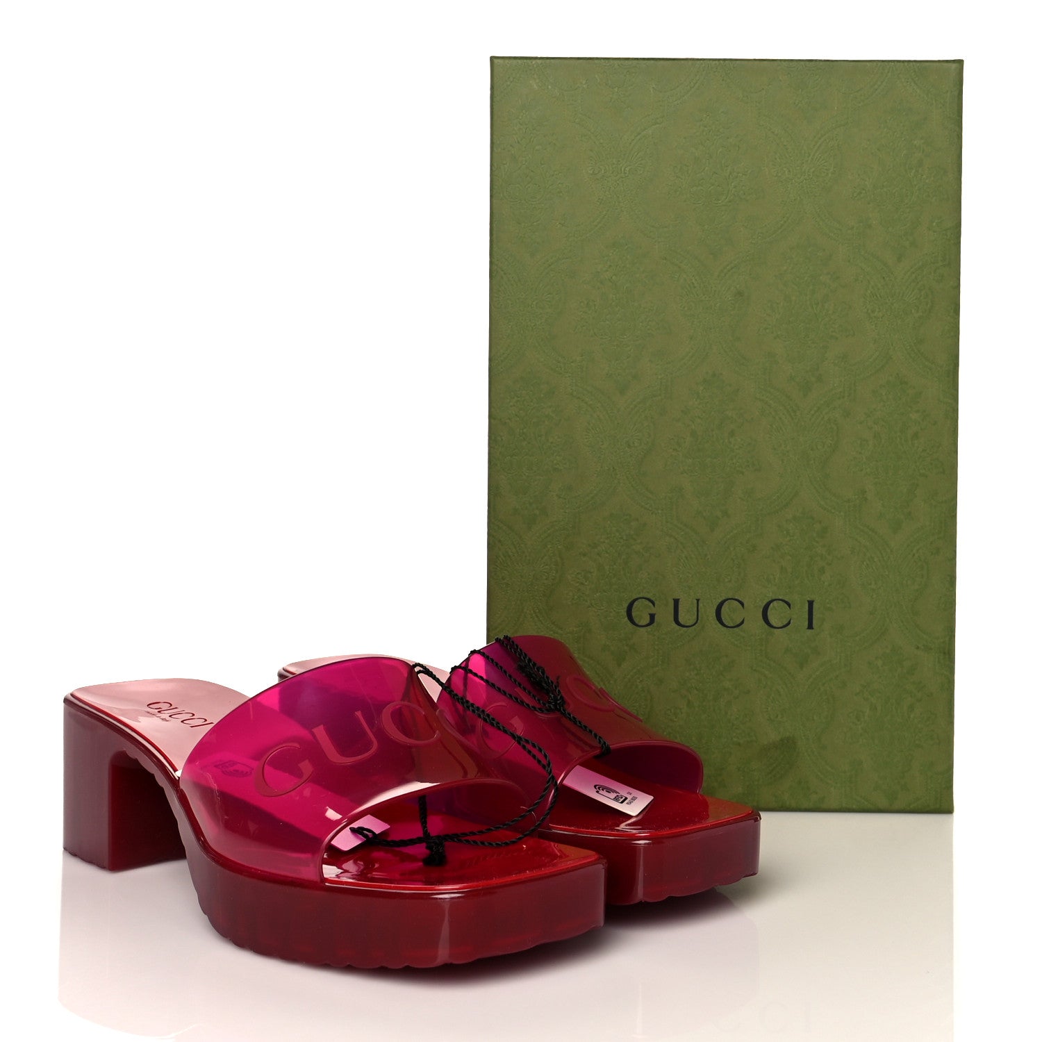 Gucci Rubber Gucci Logo Womens Platform 20/60mm Slide Sandals 38 Transparent Hibiscus Red 7 of 7