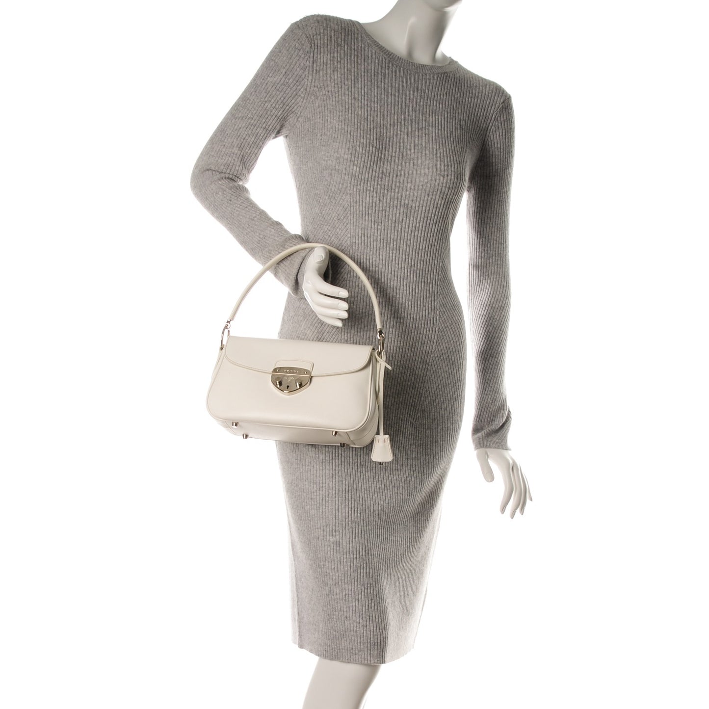 Saffiano Lux Pushlock Flap Bag White