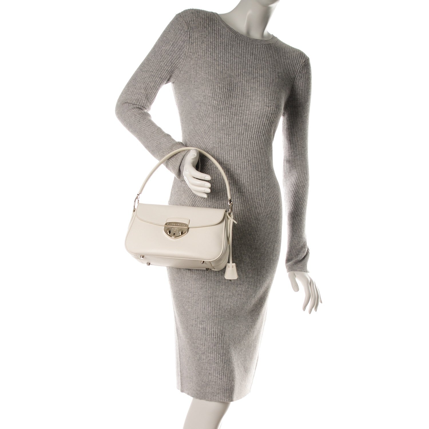 Prada Saffiano Lux Pushlock Flap Bag White 2 of 7
