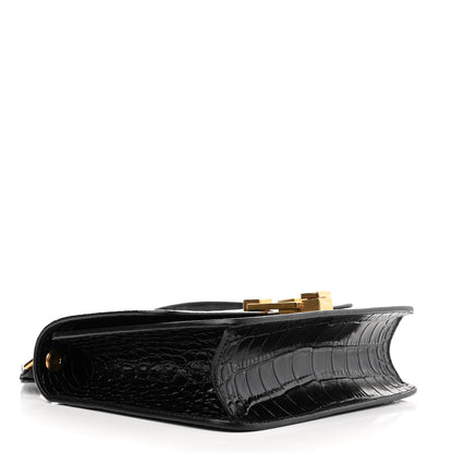Saint Laurent Calfskin Crocodile Embossed Carre Satchel Black 4 of 10
