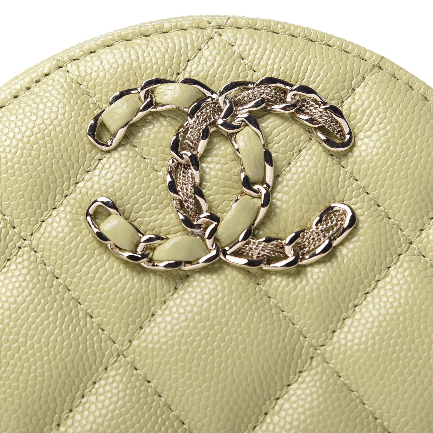 Caviar Quilted French New Wave Round Clutch With Chain Light Green