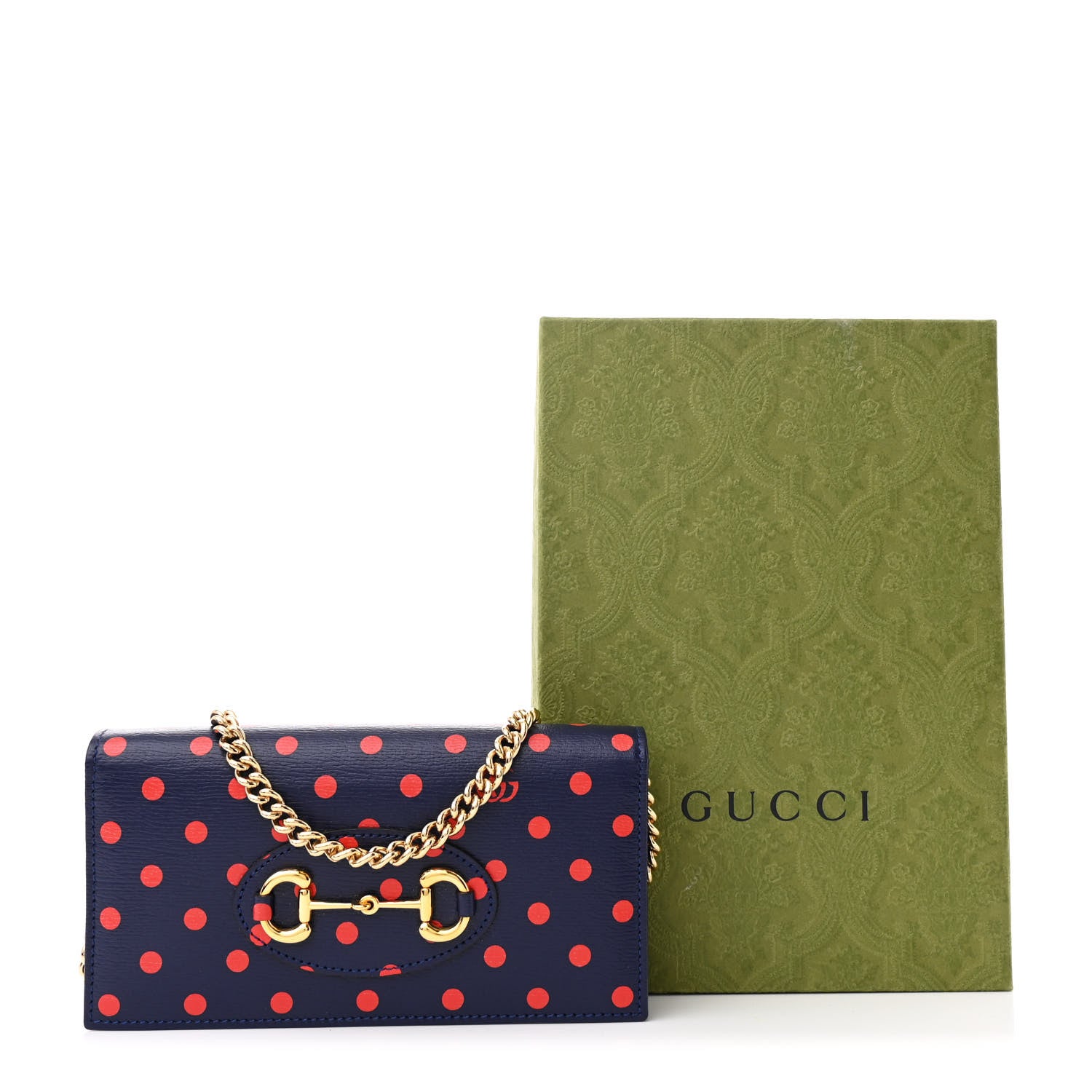 Gucci Shangai Calfskin Polka Dot Horsebit 1955 Wallet On Chain Blue Orange Sailor Blue 10 of 10