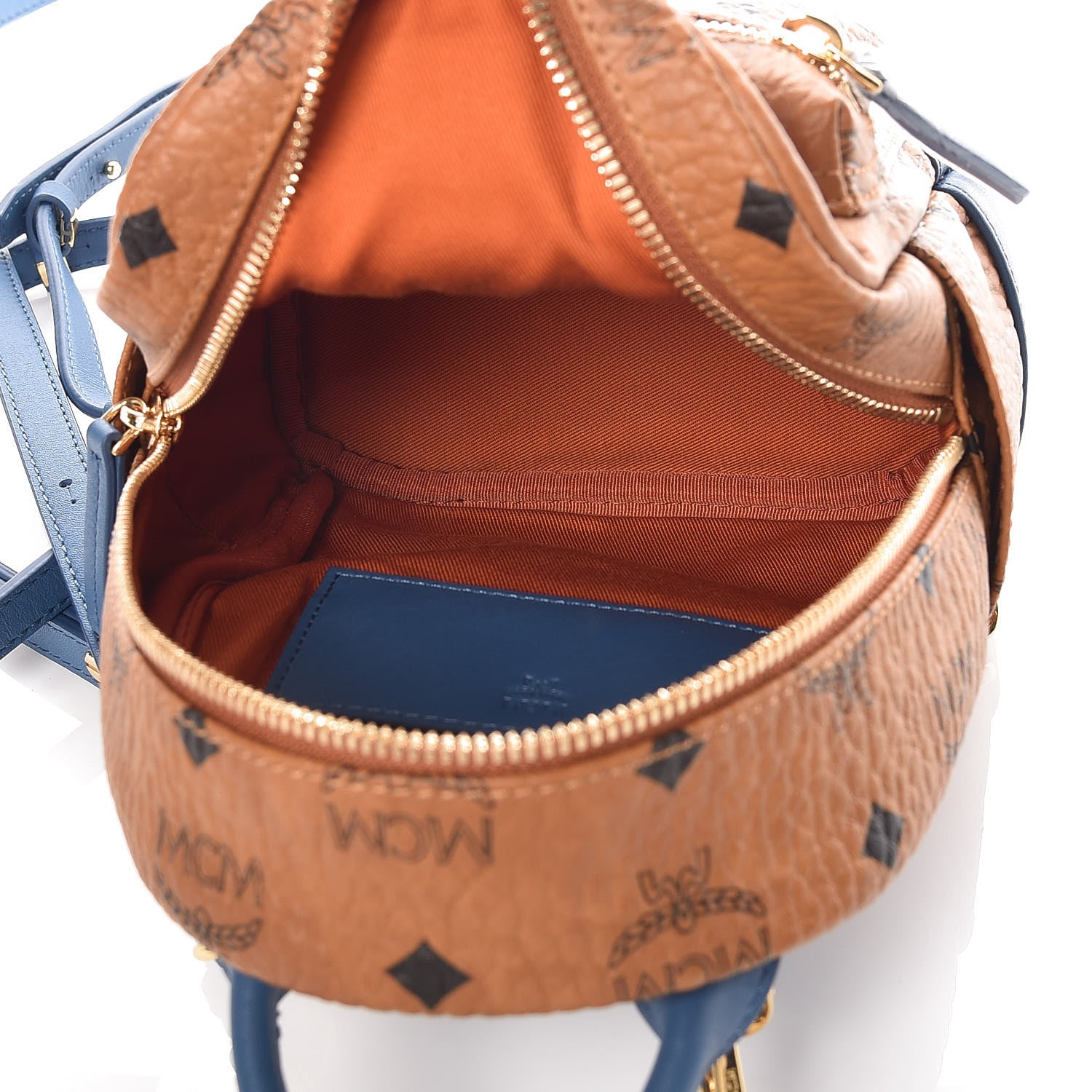cognac mini backpack MCM Visetos X-Mini Stark Backpack Cognac Blue 390464 – FASHIONPHILE