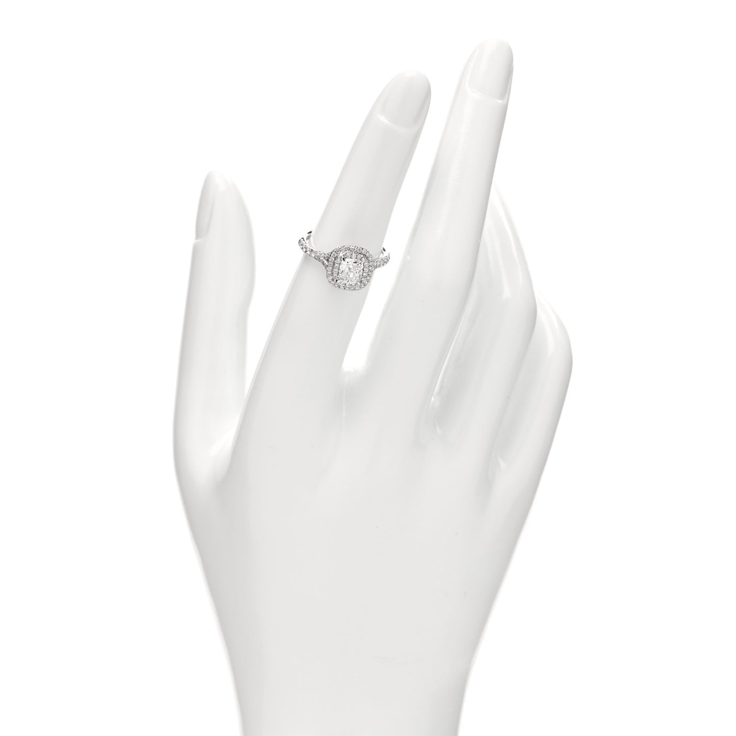 Platinum Diamond .71ct Soleste Cushion Cut Double Halo Engagement Ring 50 5.25
