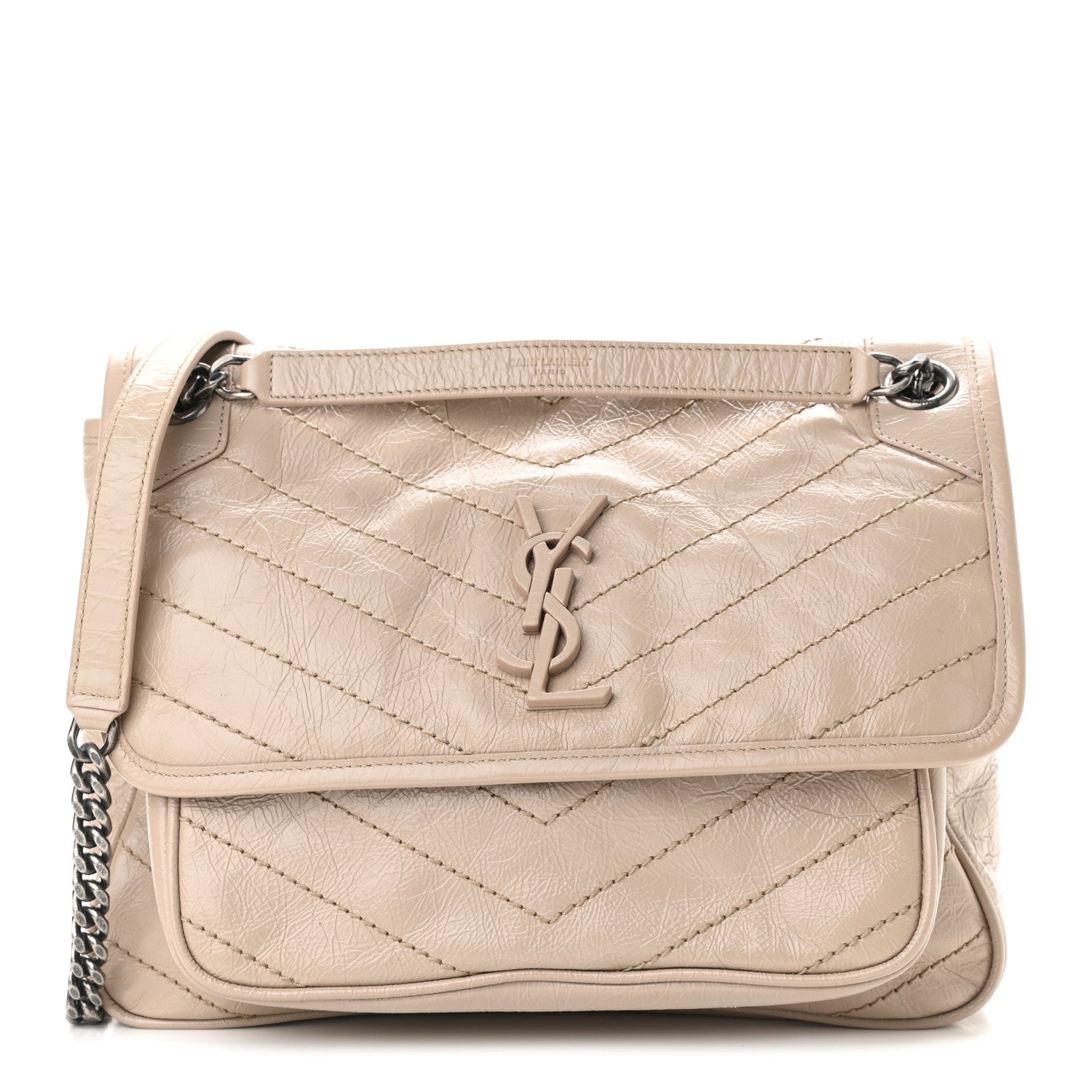 Saint Laurent Crinkled Calfskin Matelasse Monogram Medium Niki Chain Satchel Light Natural 1 of 11