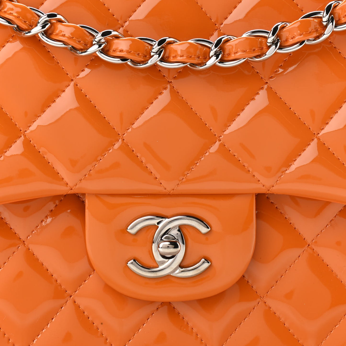 Patent Quilted Jumbo Double Flap Orange