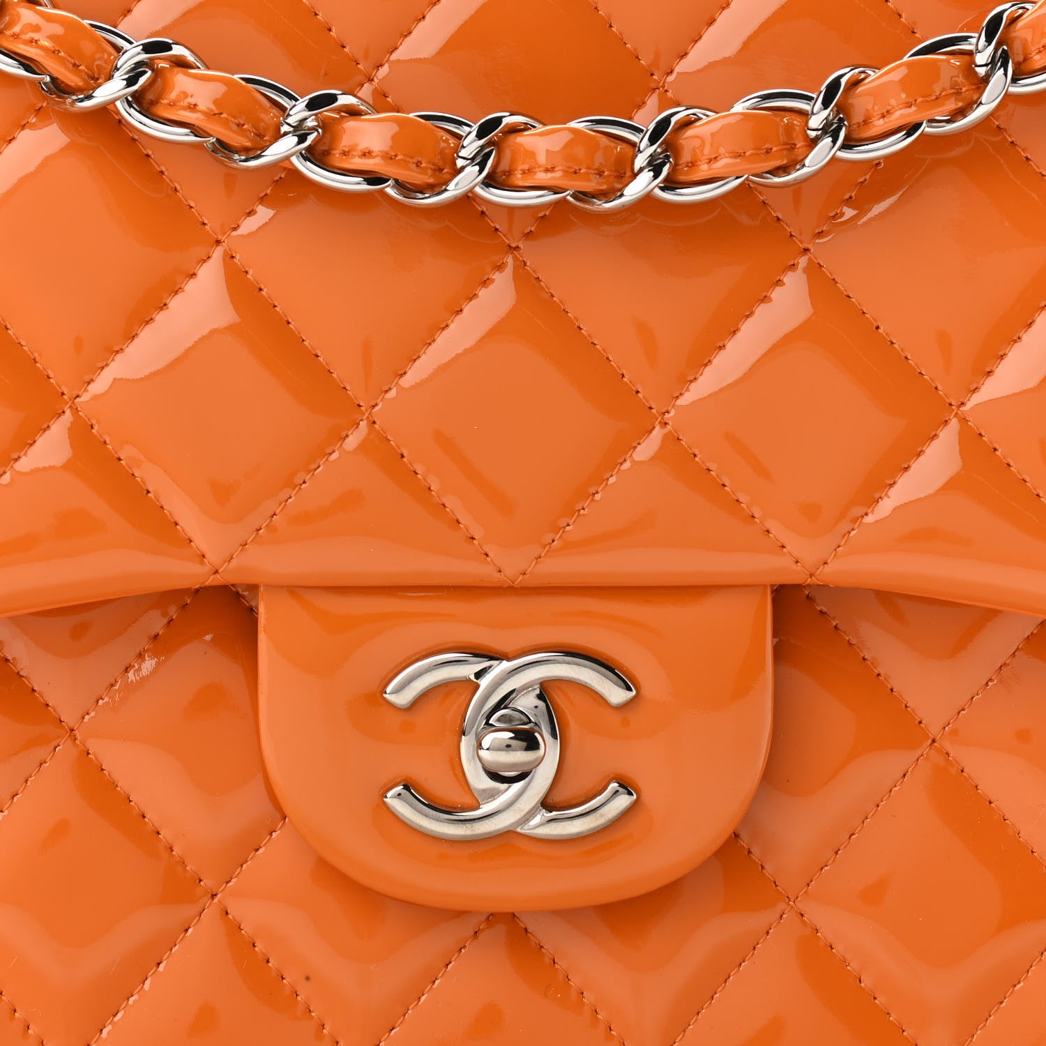 Chanel Patent Quilted Jumbo Double Flap Orange 8 of 11
