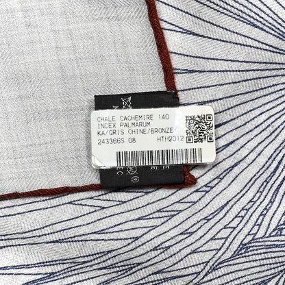 Hermes Cashmere Silk Index Palmarum Finesse Shawl 140 Gris Chine Bronze 5 of 5