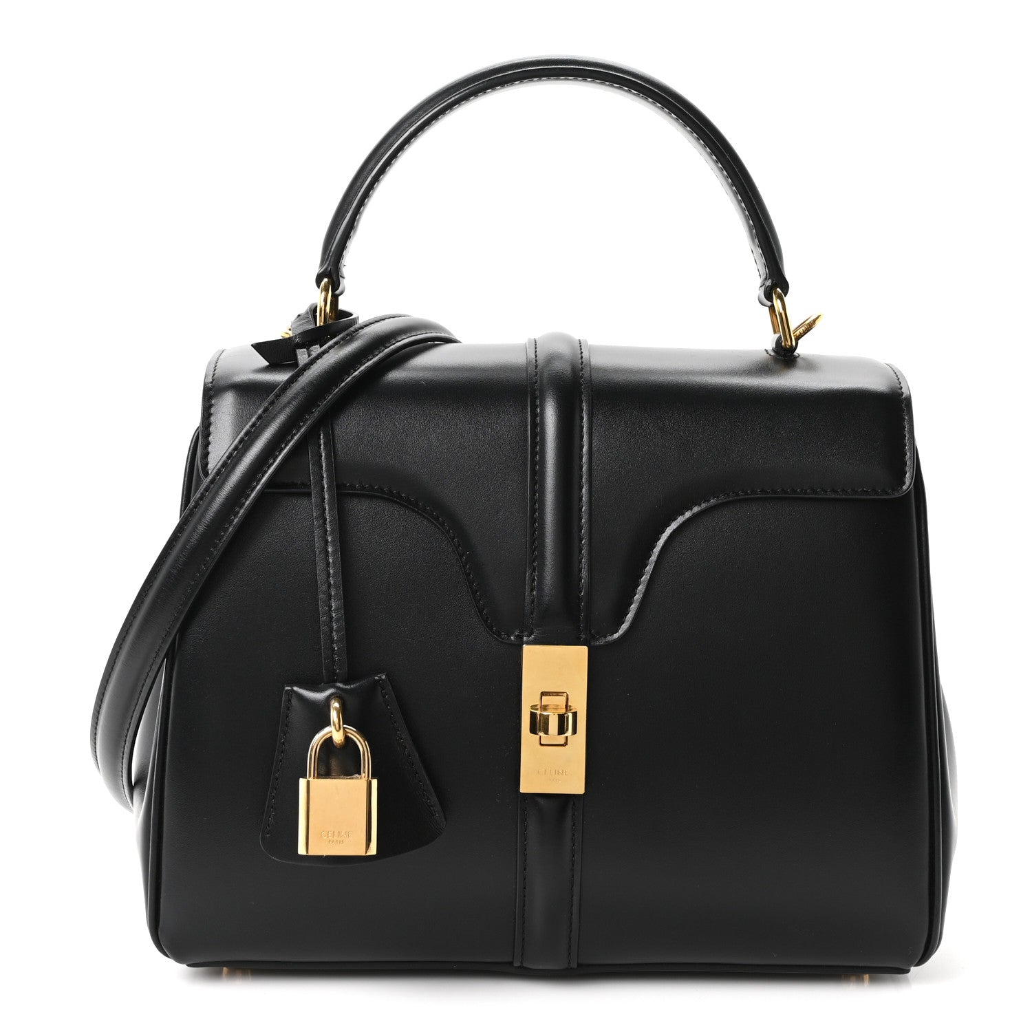 Celine Satinated Calfskin Mini 16 Top Handle Bag Black 1 of 10