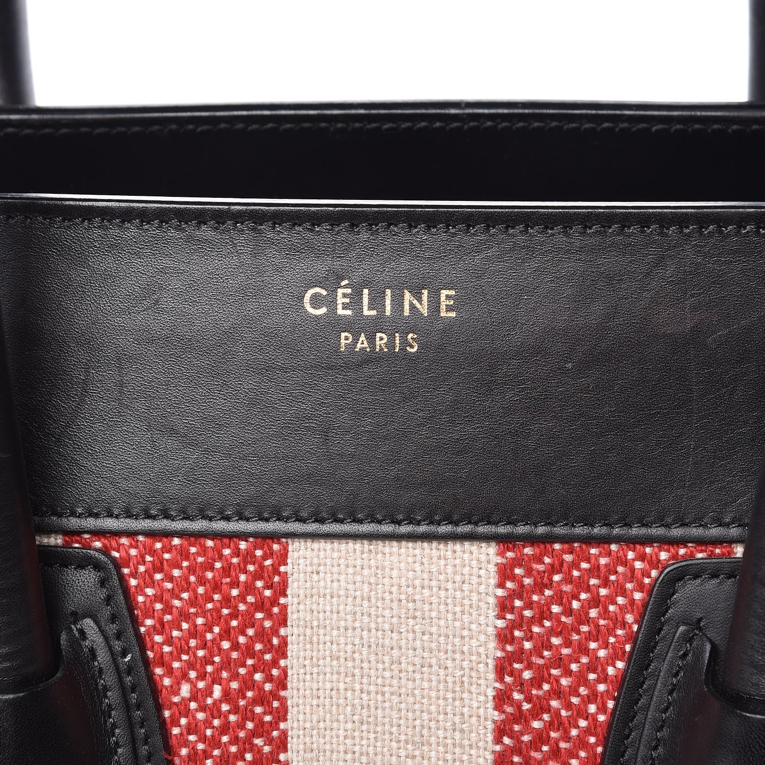 Celine Smooth Calfskin Canvas Bi-Color Striped Mini Luggage Red 6 of 14