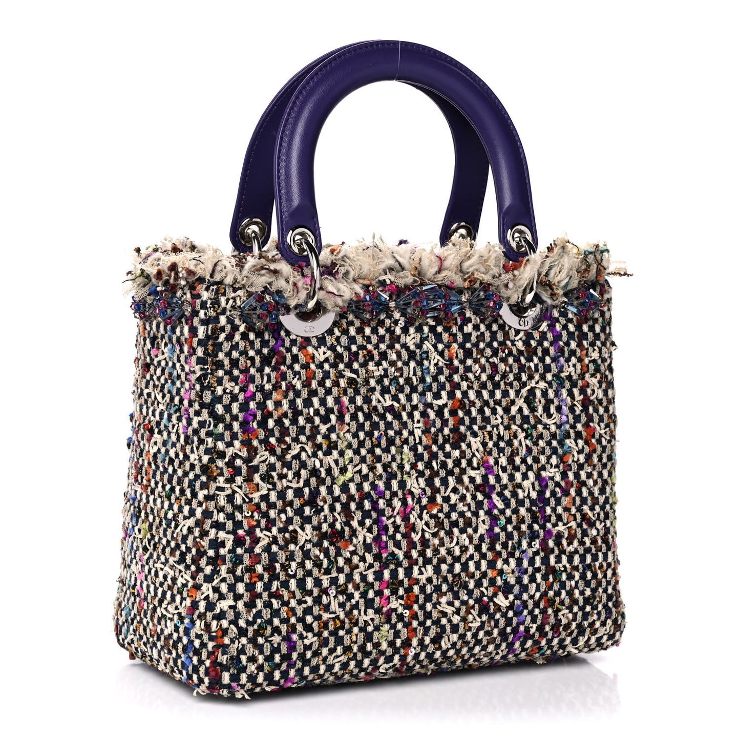 Tweed Fringe Medium Lady Dior Purple