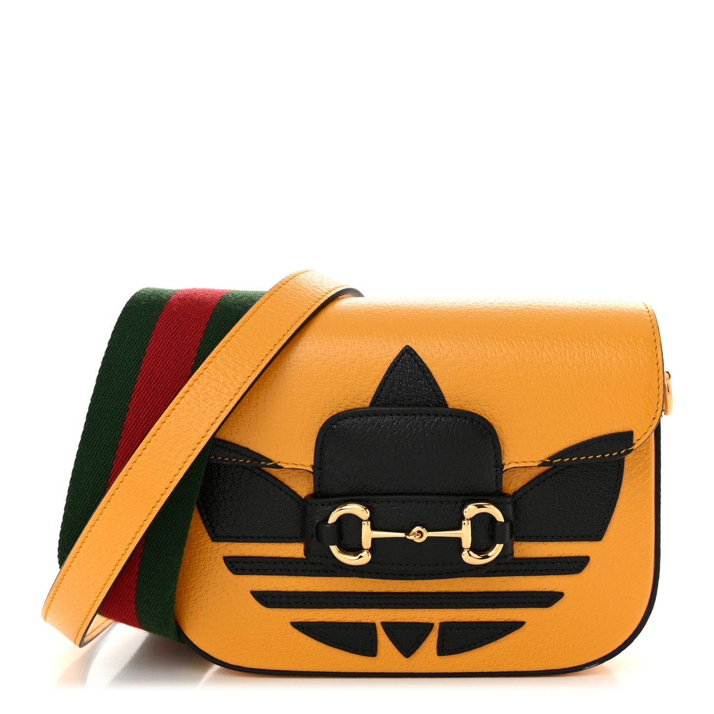 X ADIDAS Textured Dollar Calfskin Web Trefoil Mini Horsebit 1955 Shoulder Bag Crop Black