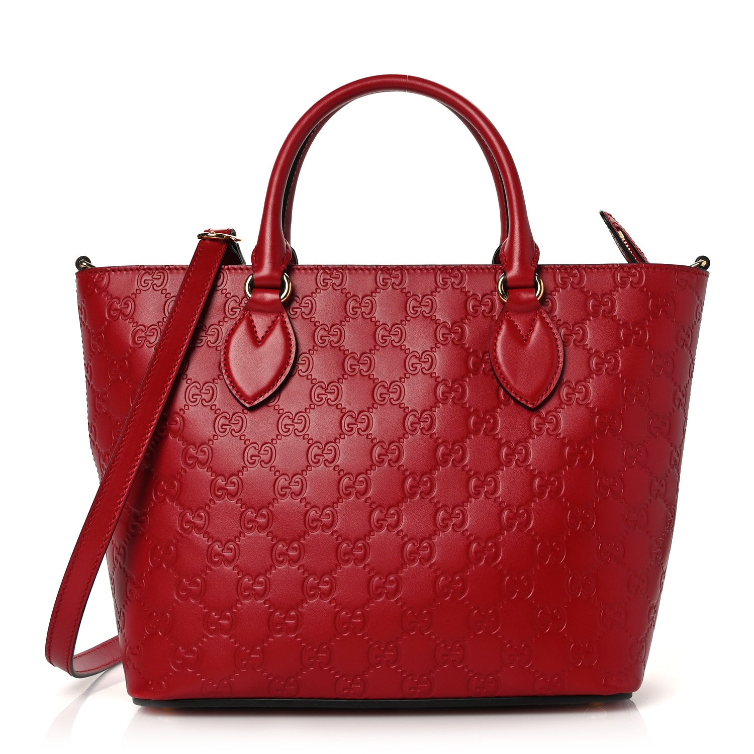 Gucci Guccissima Small Zippered Bucket Tote Hibiscus Red 1 of 9