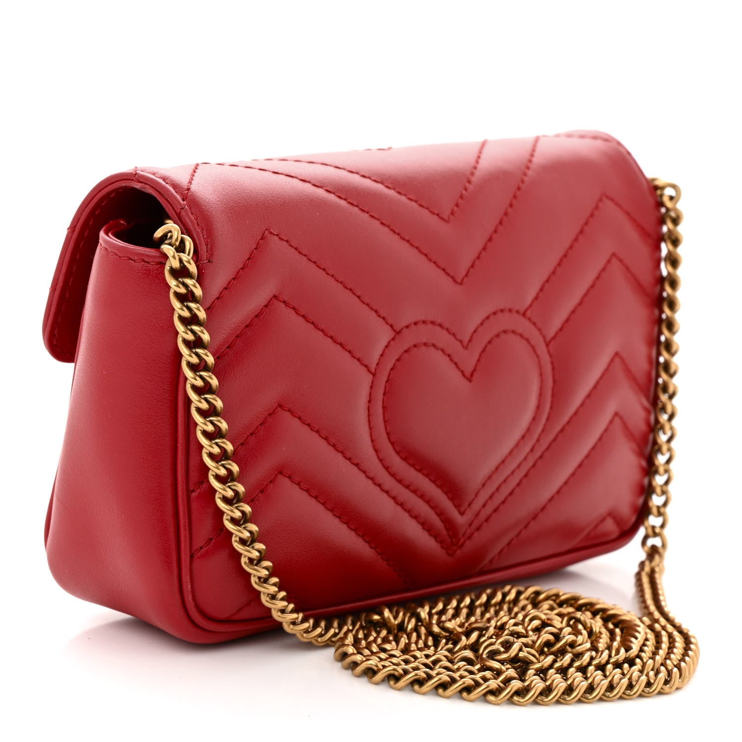 Gucci Calfskin Matelasse Super Mini GG Marmont Shoulder Bag Hibiscus Red 3 of 10