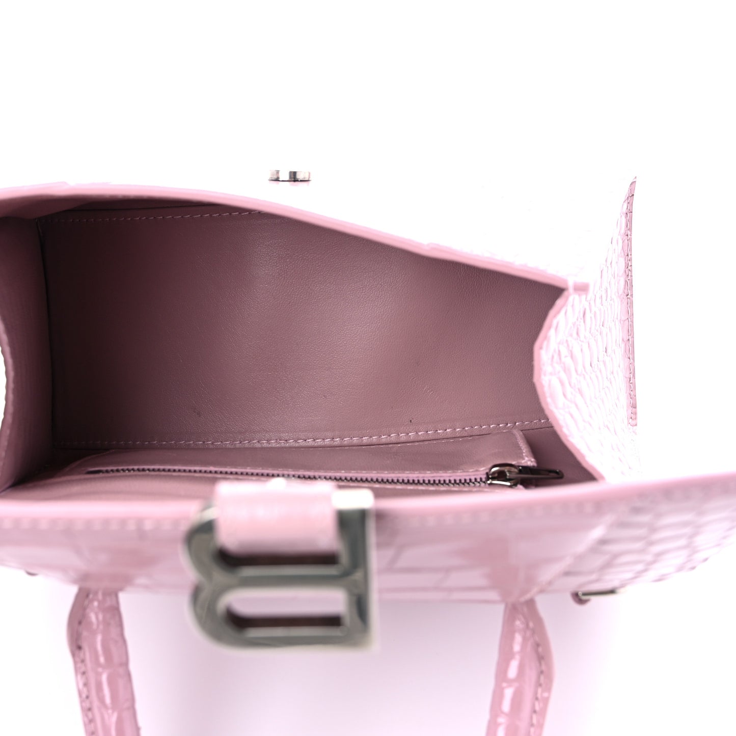 Shiny Calfskin Crocodile Embossed Small Hourglass Top Handle Bag Powder Pink