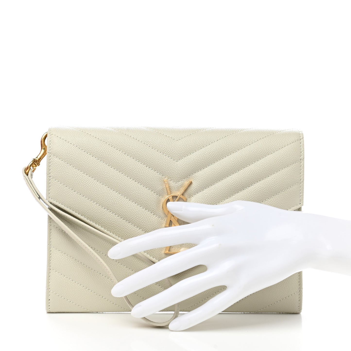 Grain De Poudre Matelasse Chevron Monogram Envelope Clutch Crema Soft