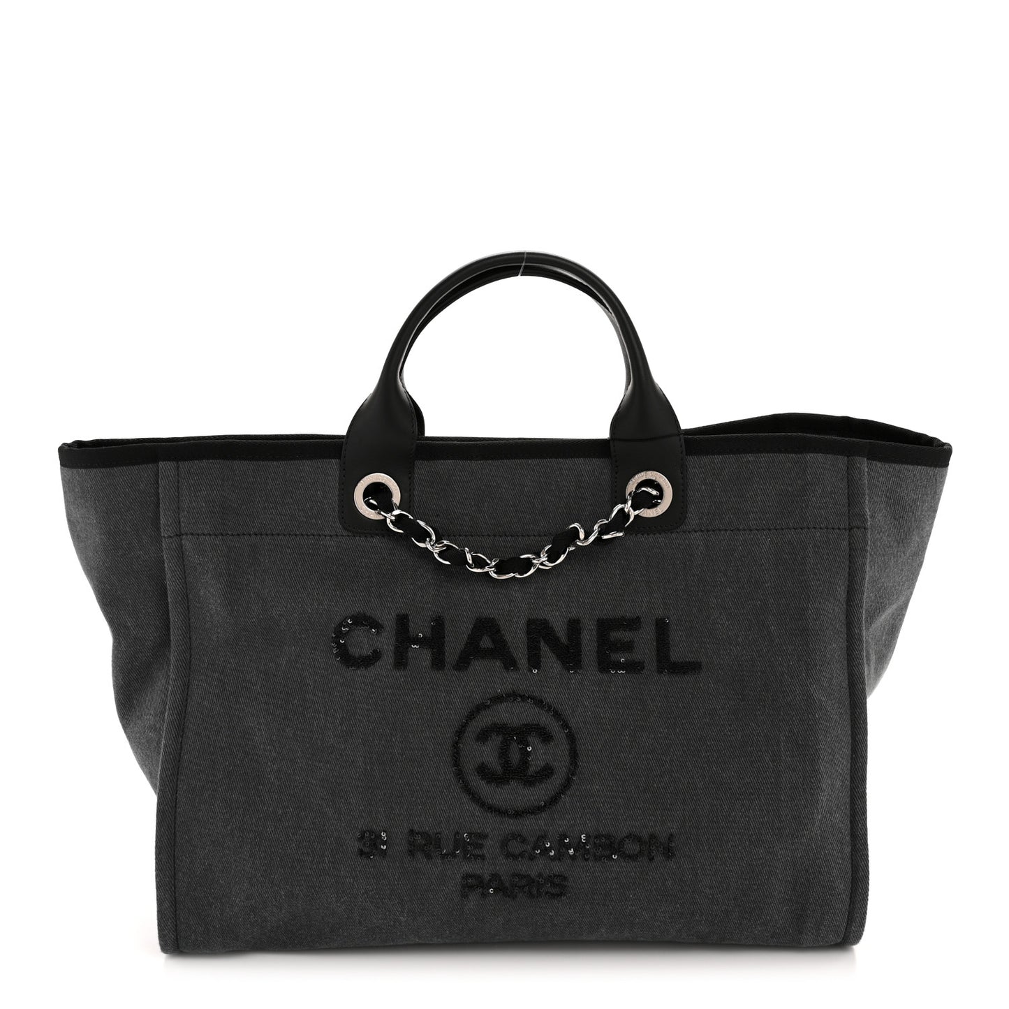 Canvas Sequin Medium Deauville Tote Charcoal