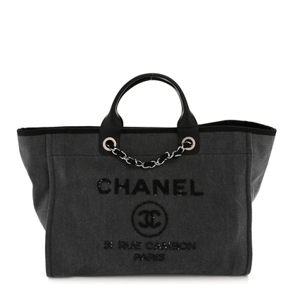 Chanel Canvas Sequin Medium Deauville Tote Charcoal 1 of 10