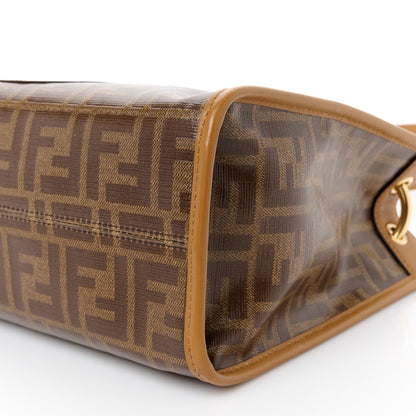 Fendi Glazed Fabric Vitello Century Plexiglass FF 1974 Stamp Patch Small Runaway Shopper Tote Mogano Panna Nocciola 10 of 10