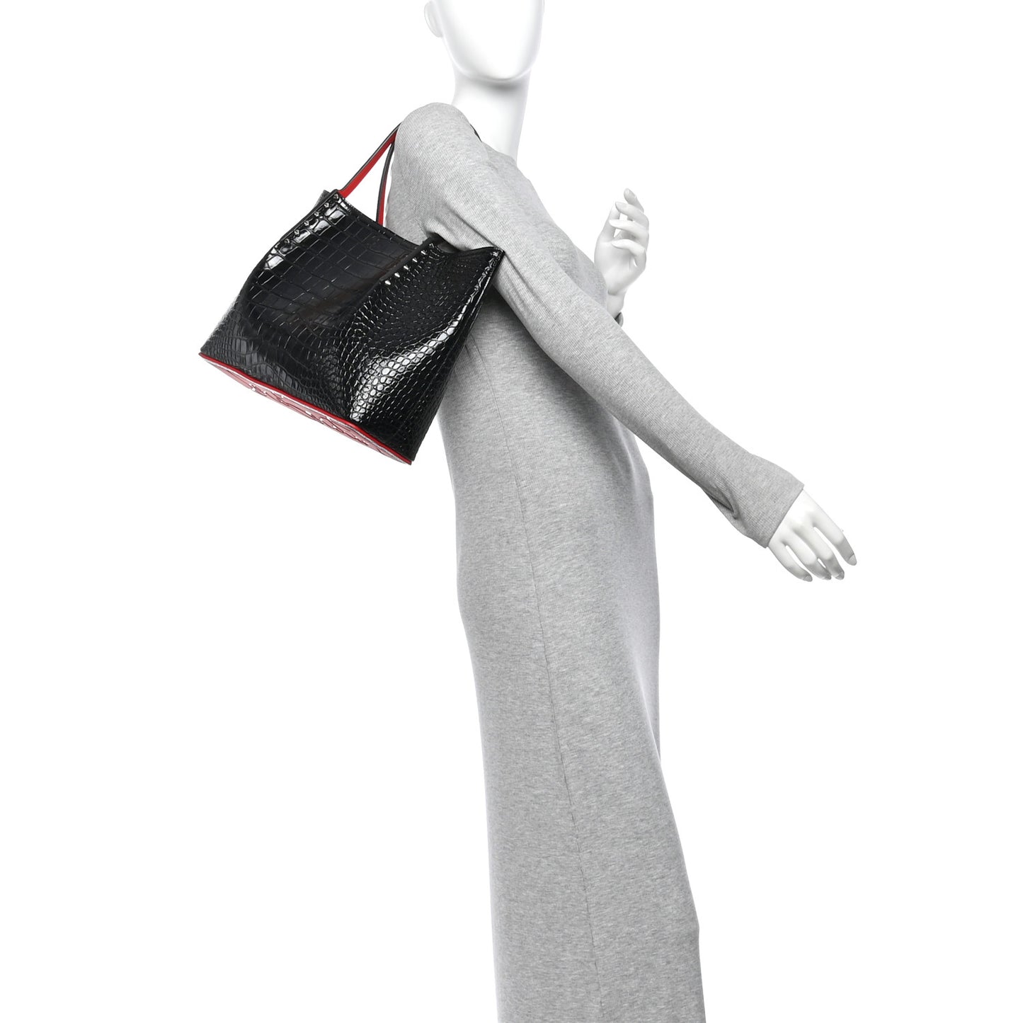Crocodile Embossed Calfskin Spiked Small Cabarock Shopper Tote Black