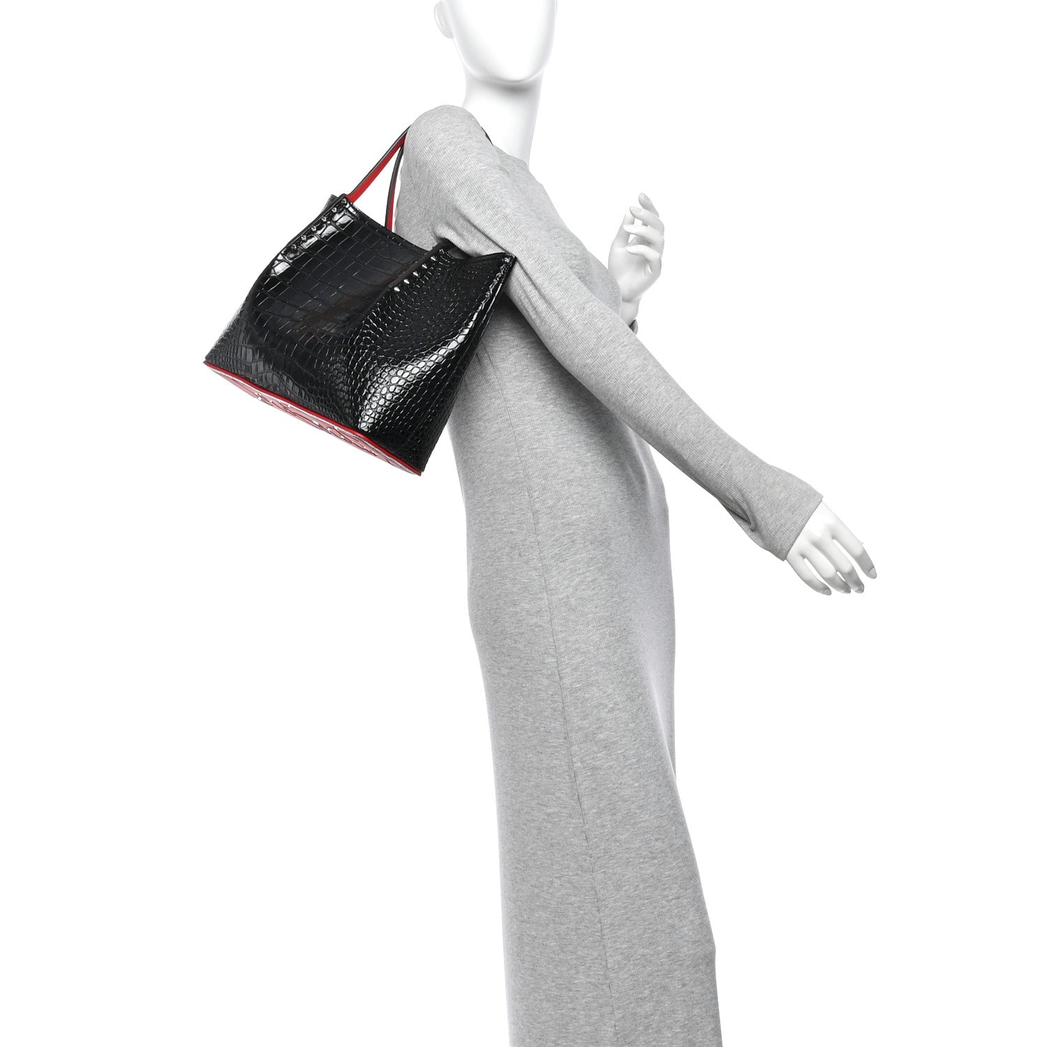Christian Louboutin Crocodile Embossed Calfskin Spiked Small Cabarock Shopper Tote Black 2 of 9