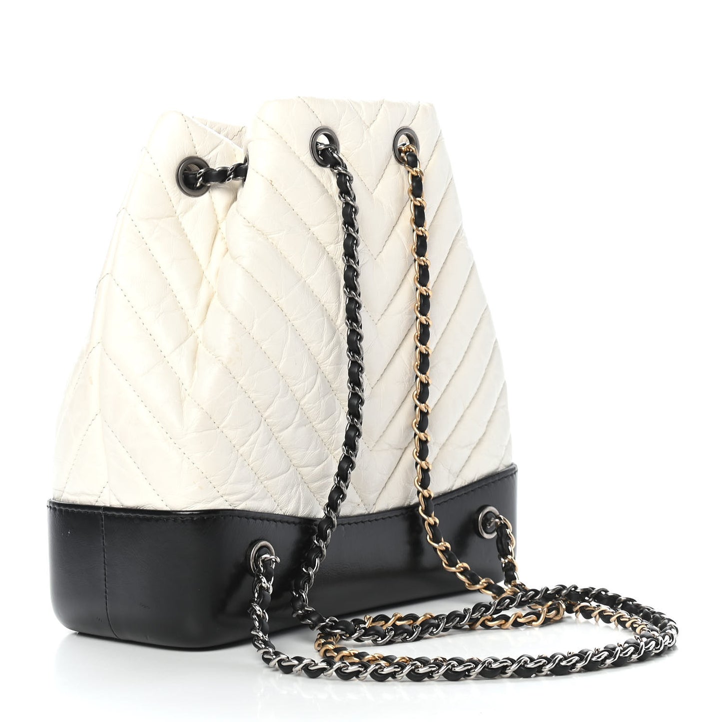 Aged Calfskin Chevron Quilted Small Gabrielle Backpack Black White