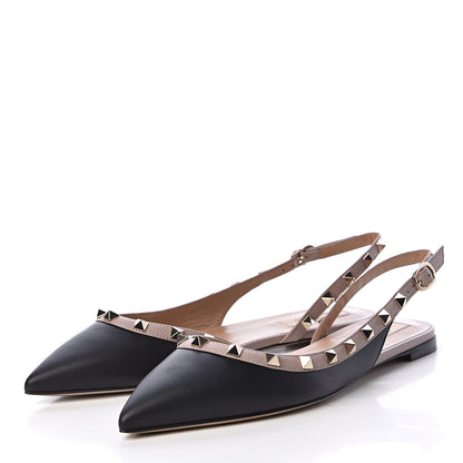 Valentino Garavani Nappa Rockstud Slingback Flats 39 Black Poudre 3 of 11