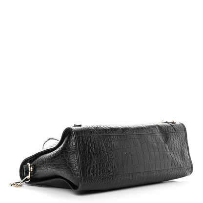 Balenciaga Calfskin Crocodile Embossed Classic Hardware City Black 4 of 17