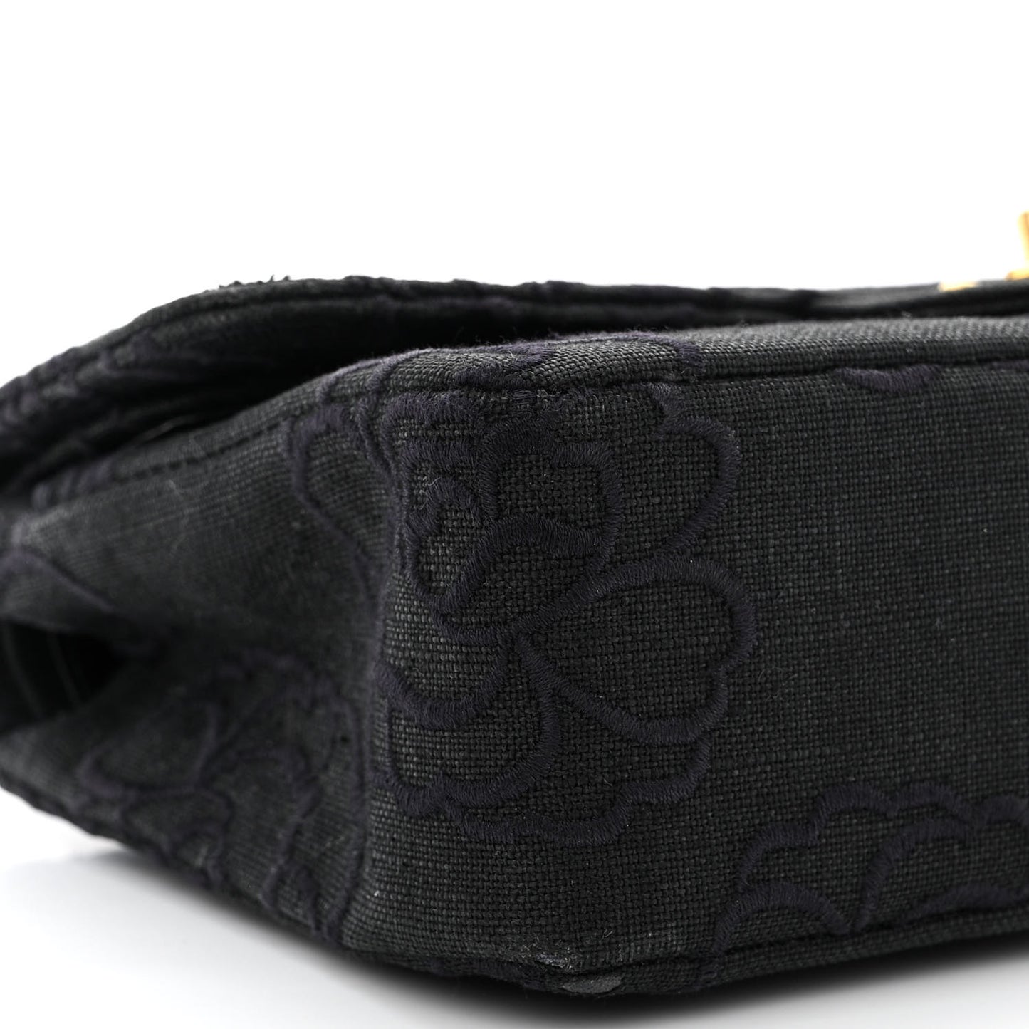 Canvas Camellia Embroidered Small Double Flap Black