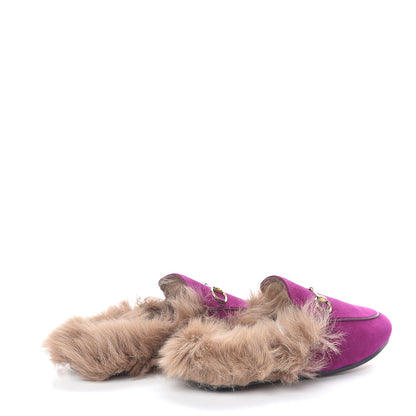 Gucci Velvet Fur Womens Princetown Slippers 36 Fucsia Violet Cyclamen Natural 4 of 8