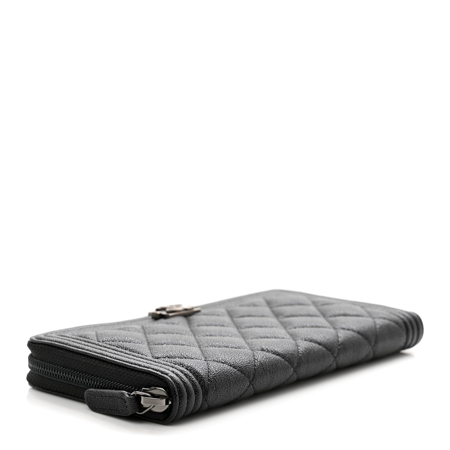 Caviar Quilted Boy Long Zip Around Wallet Black