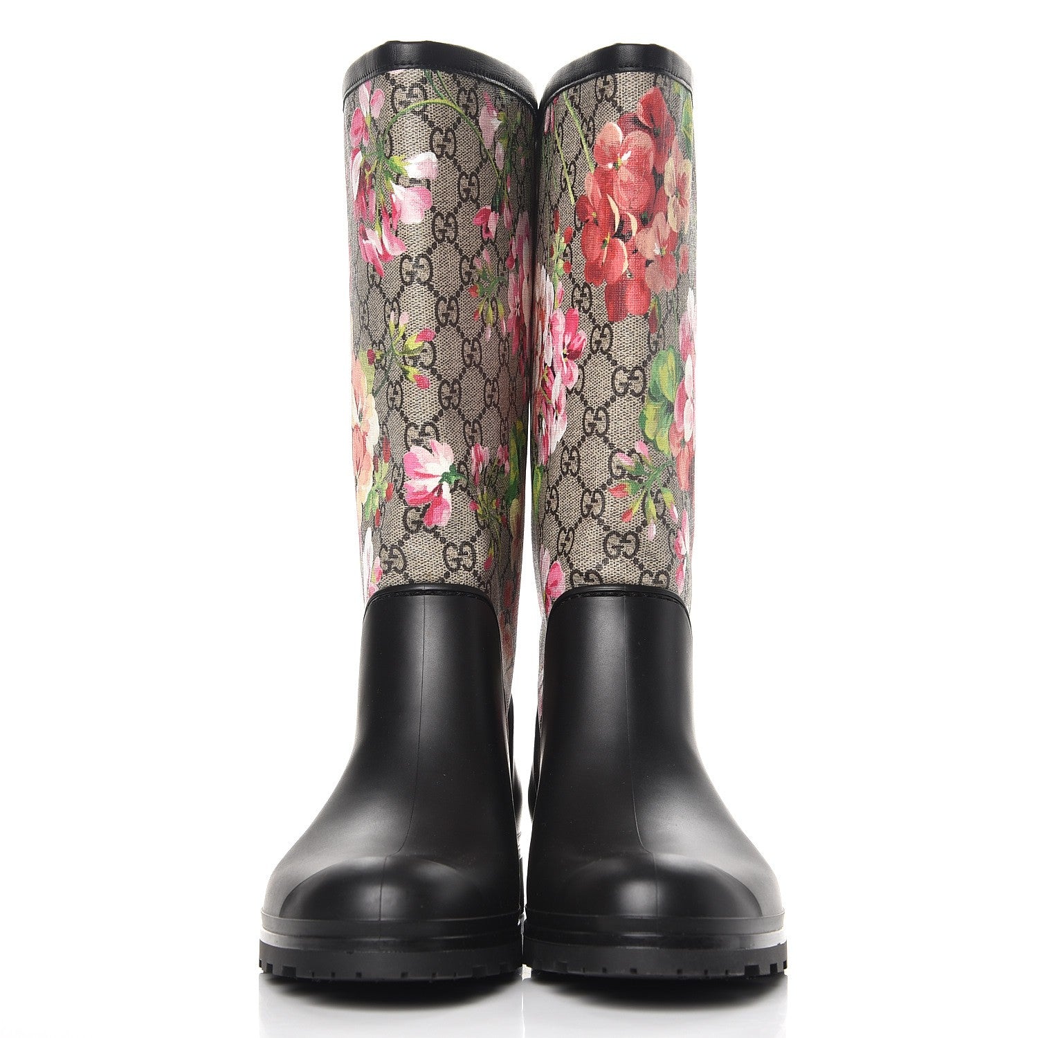 Gucci GG Supreme Monogram Blooms Flat Rubber Boots 40 Beige Multicolor 2 of 9