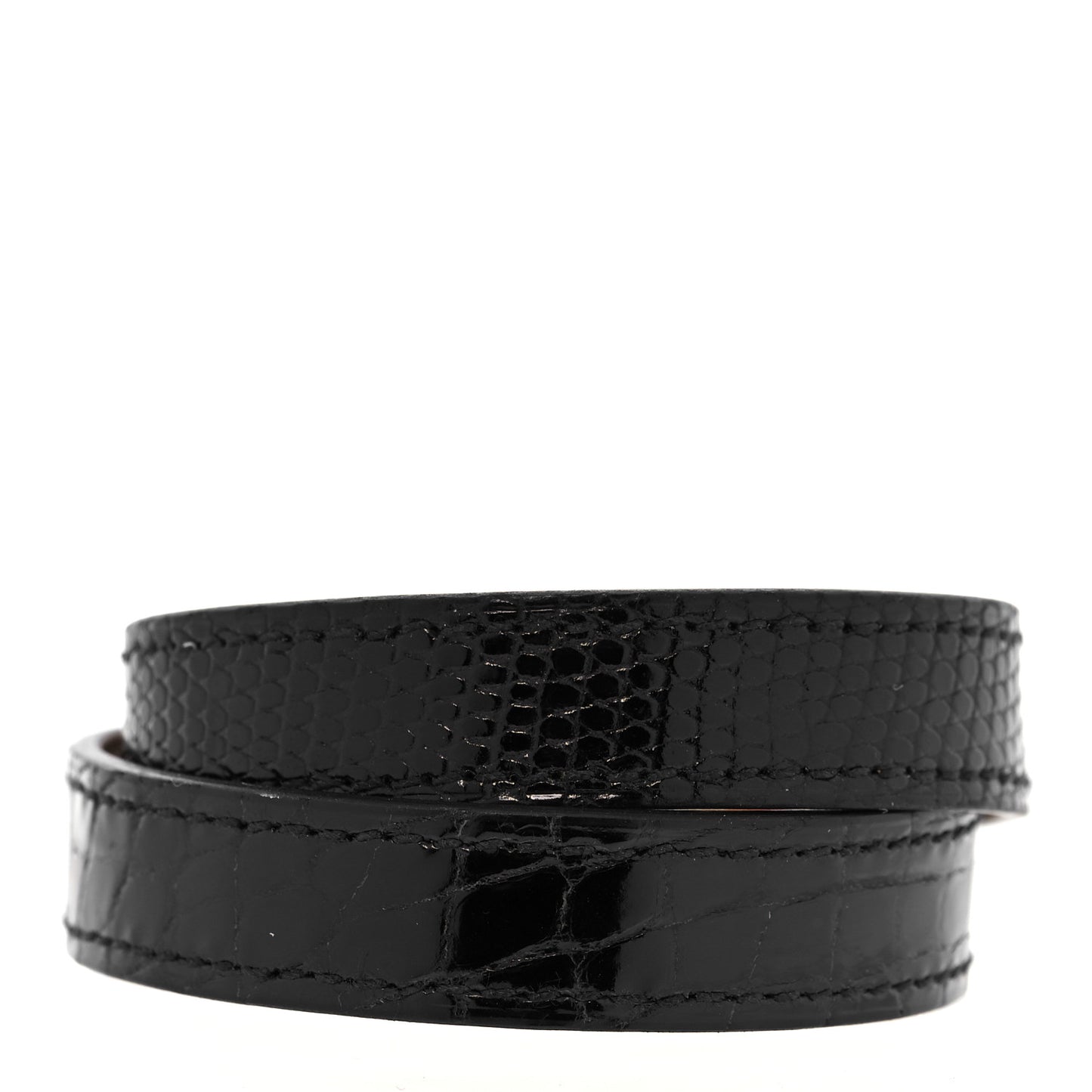 Shiny Alligator Lizard Kelly Double Tour Bracelet T2 Black