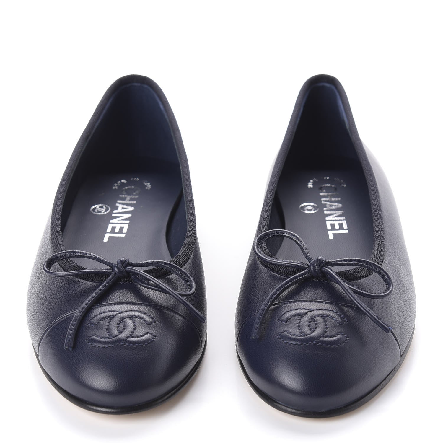 Chanel Lambskin CC Cap Toe Ballerina Flats 35 Navy 2 of 9