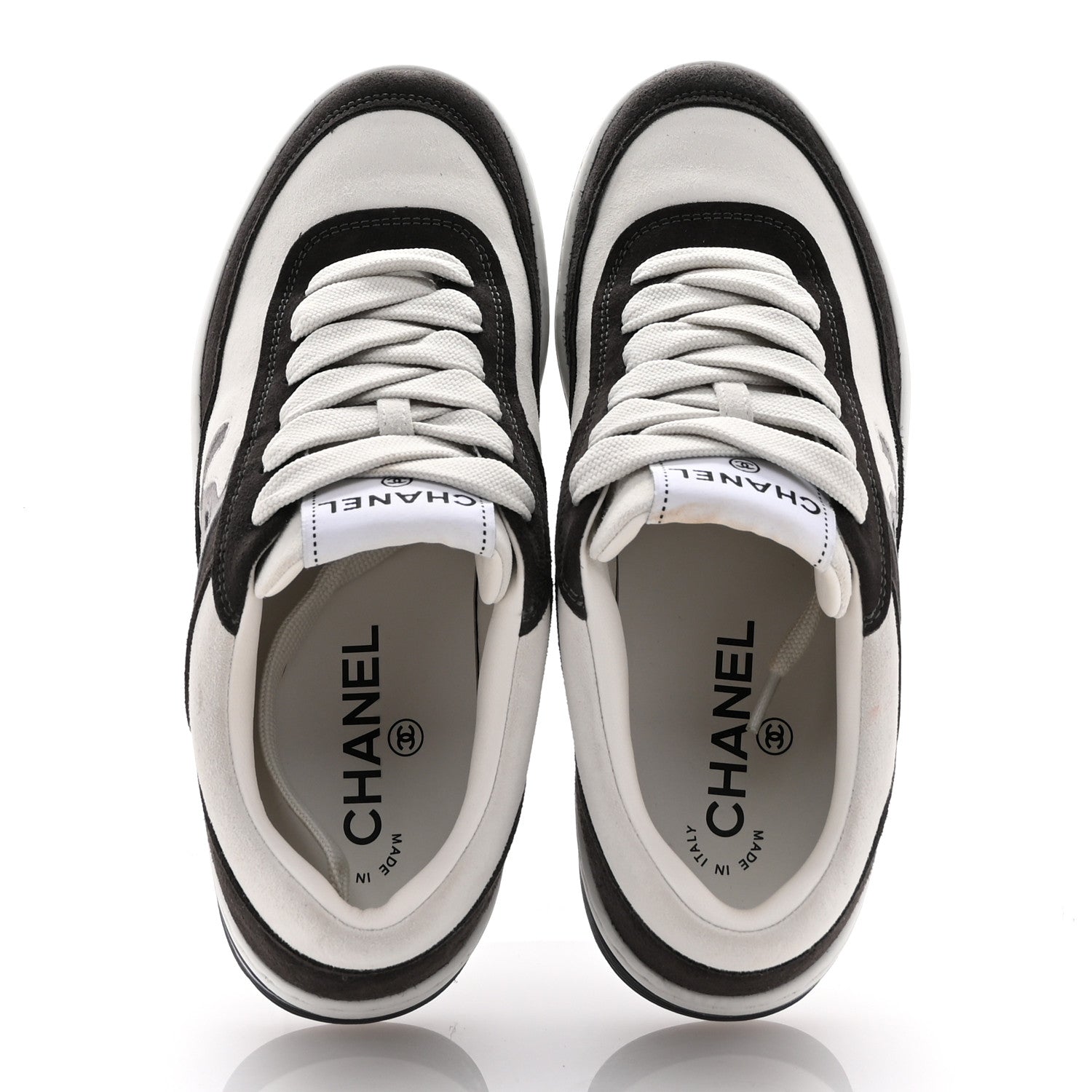 Chanel Suede Kidskin Womens CC Sneakers 37.5 Black White 2 of 13