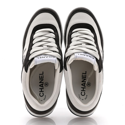 Chanel Suede Kidskin Womens CC Sneakers 37.5 Black White 2 of 13