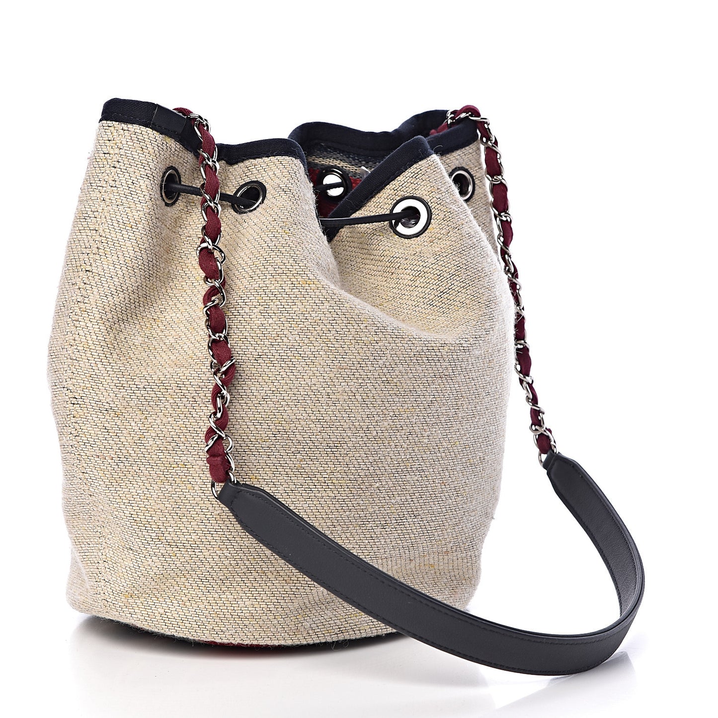Striped Canvas Deauville Drawstring Bag Beige