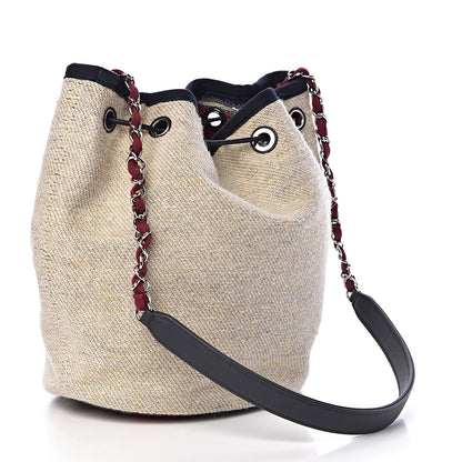 Chanel Striped Canvas Deauville Drawstring Bag Beige 3 of 12