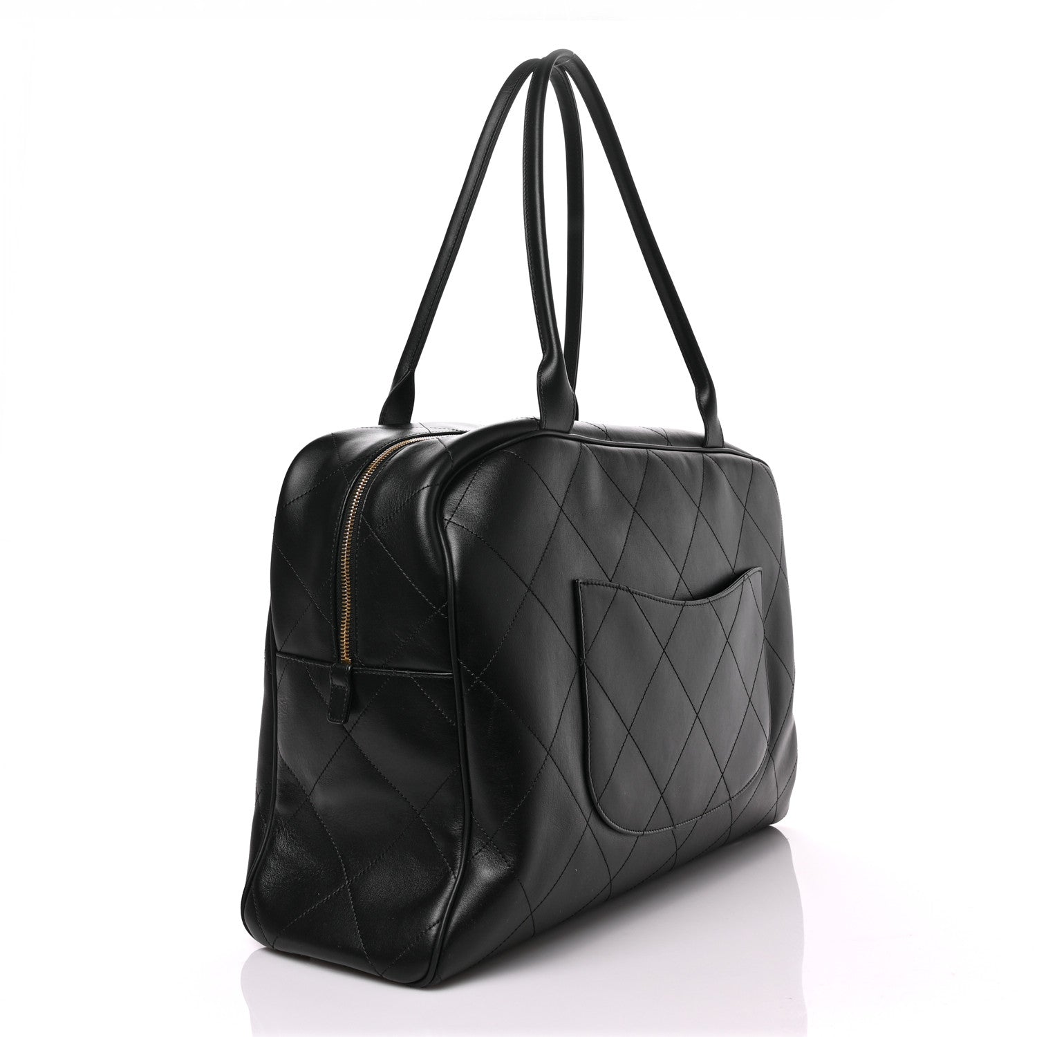 Chanel Calfskin Stitched Maxi Logo Bowling Bag Black 3 of 8