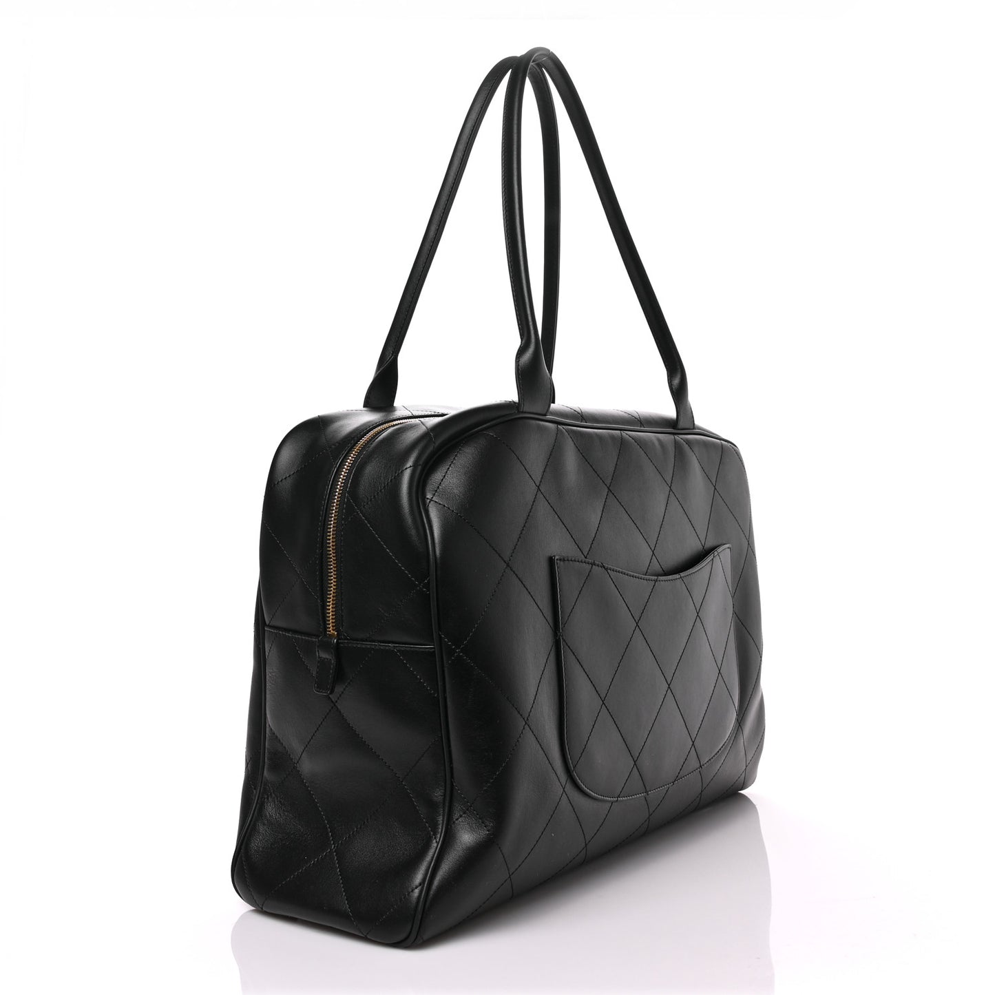 Calfskin Stitched Maxi Logo Bowling Bag Black